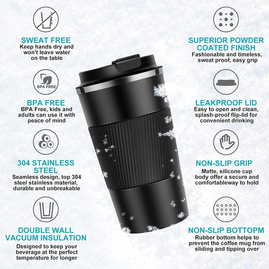 Stainless Steel Black Vacuum Insulated Tumbler One Hand Flip - 510ML