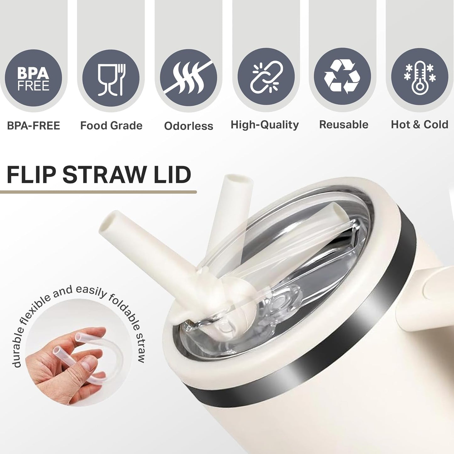 Tumbler With Straw Double Wall Vacuum Flask Hot & Cold Water Stainless Steel Tumbler 1200ML