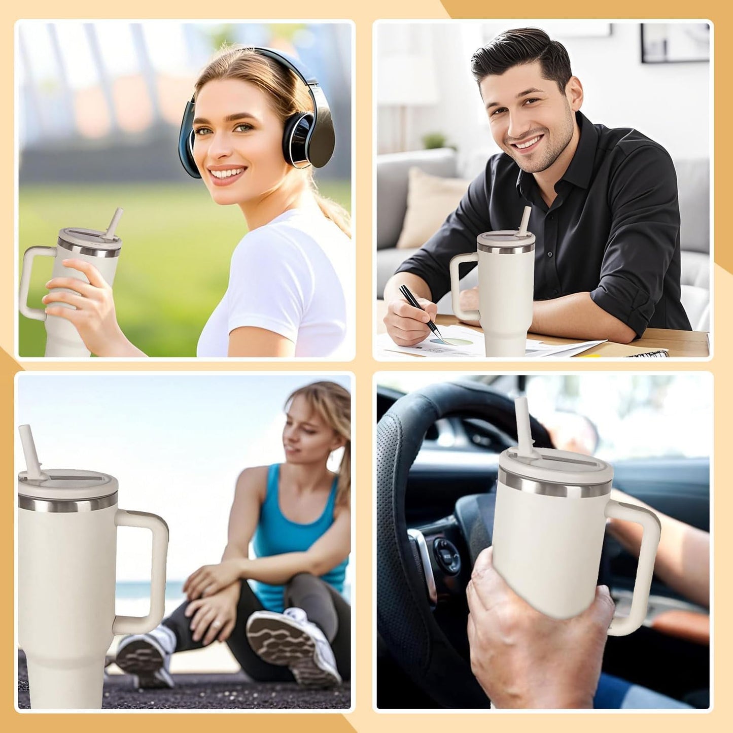 Tumbler With Handle and Straw Lid Reusable Vacuum With 1200ML Capacity