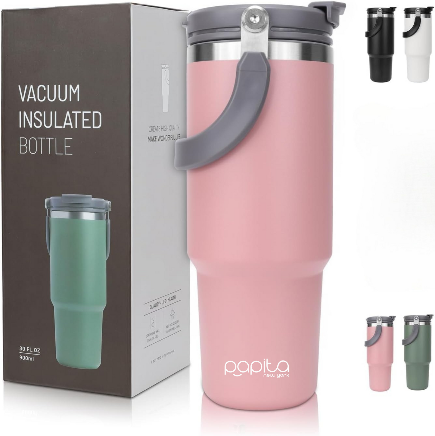Tumbler With Handle and Straw Lid Reusable Vacuum With 1200ML Capacity