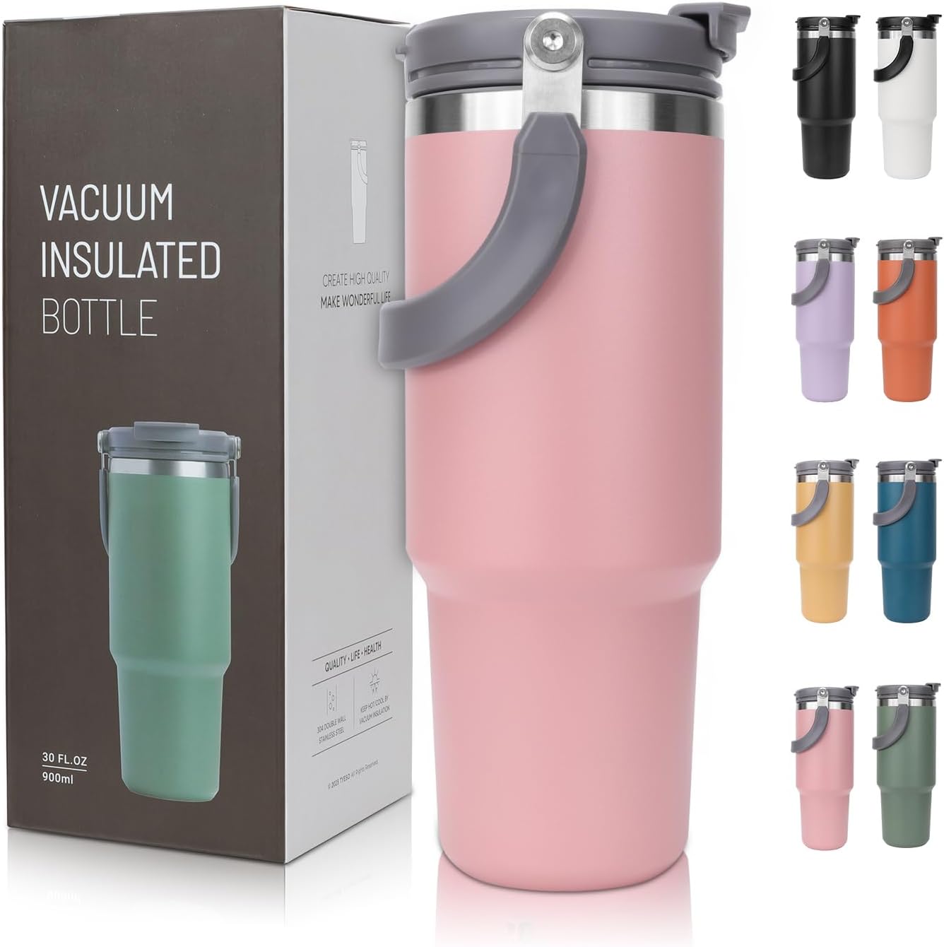 Tumbler With Handle and Straw Lid Reusable Vacuum With 1200ML Capacity