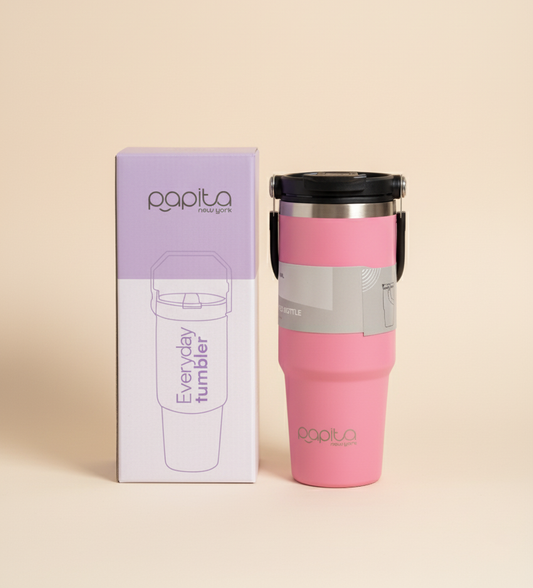 Stainless Steel Pink Vacuum Insulated Tumbler With straw - 1200ML