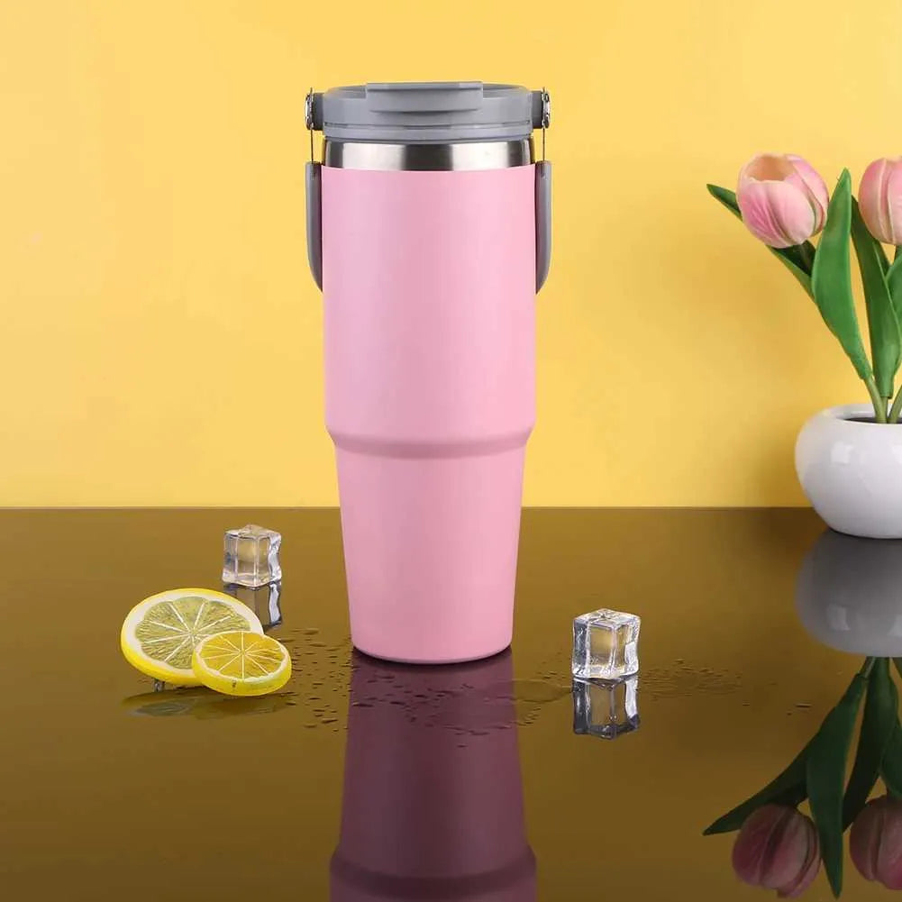 Stainless Steel Pink Vacuum Insulated Tumbler With straw - 1200ML