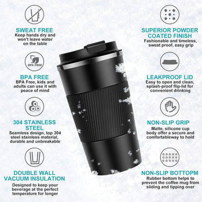 Stainless Steel Black Vacuum Insulated Tumbler One Hand Flip - 510ML