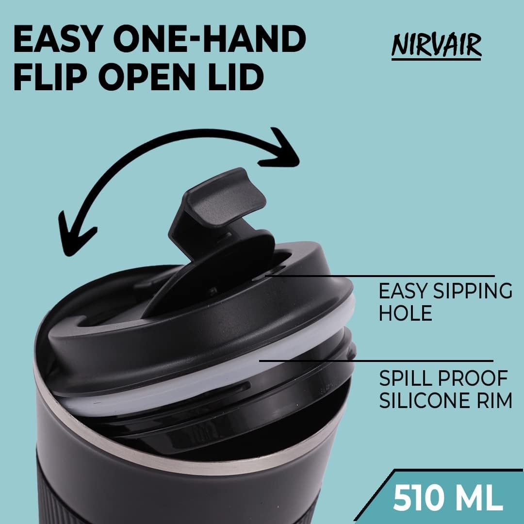Stainless Steel Black Vacuum Insulated Tumbler One Hand Flip - 510ML