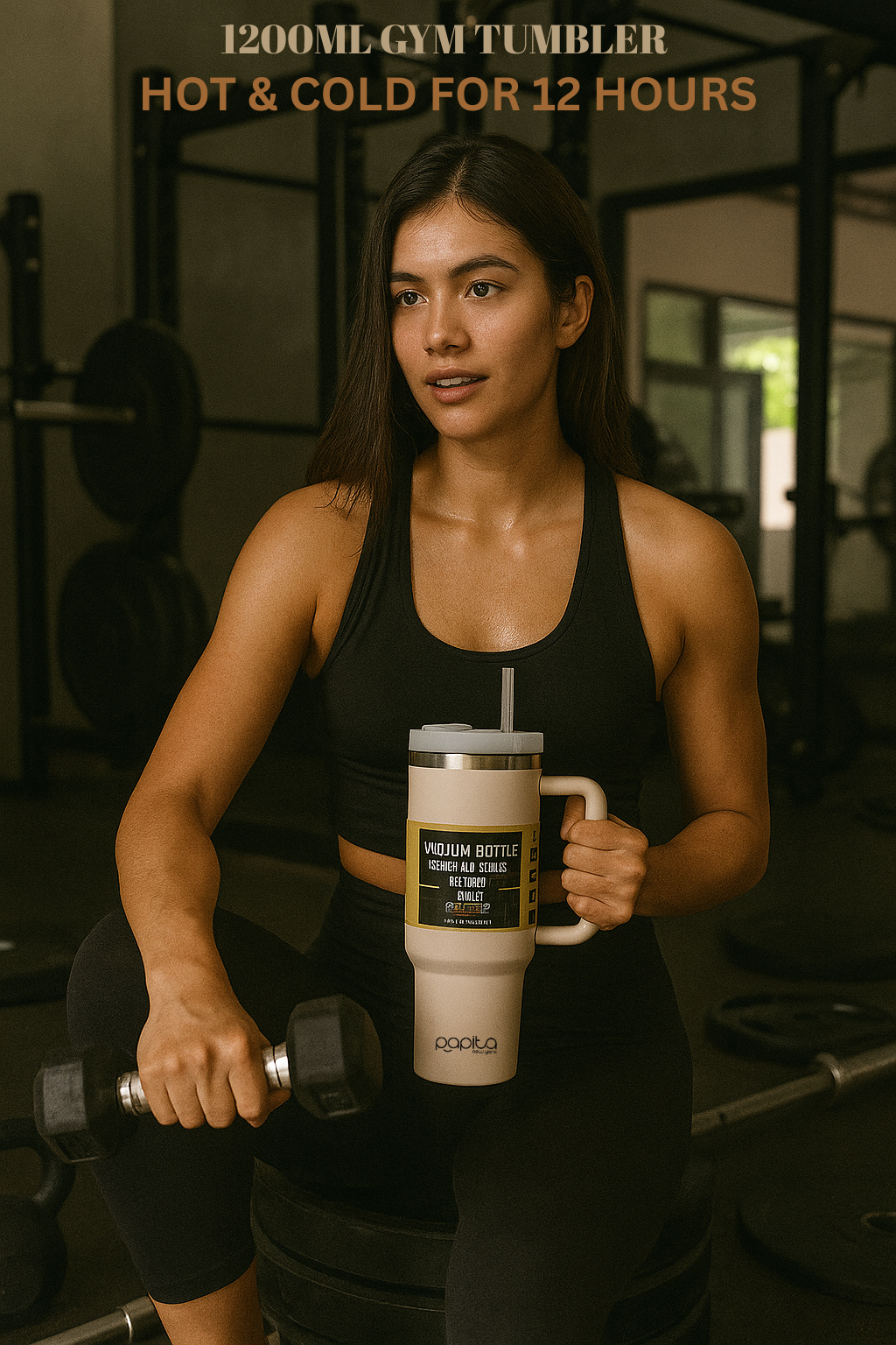 Tumbler With Handle and Straw Lid Reusable Vacuum With 1200ML Capacity