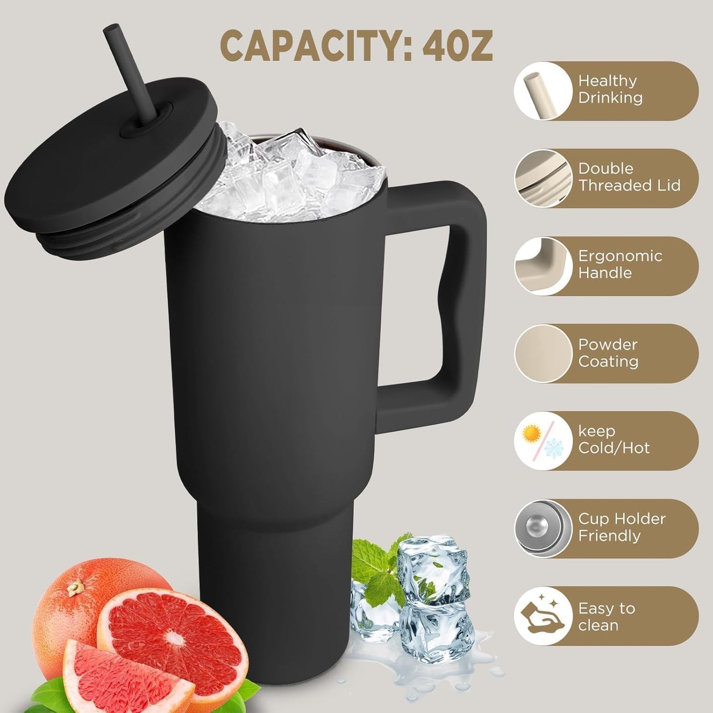 Tumbler With Straw Double Wall Vacuum Flask Hot & Cold Water Stainless Steel Tumbler 1200ML