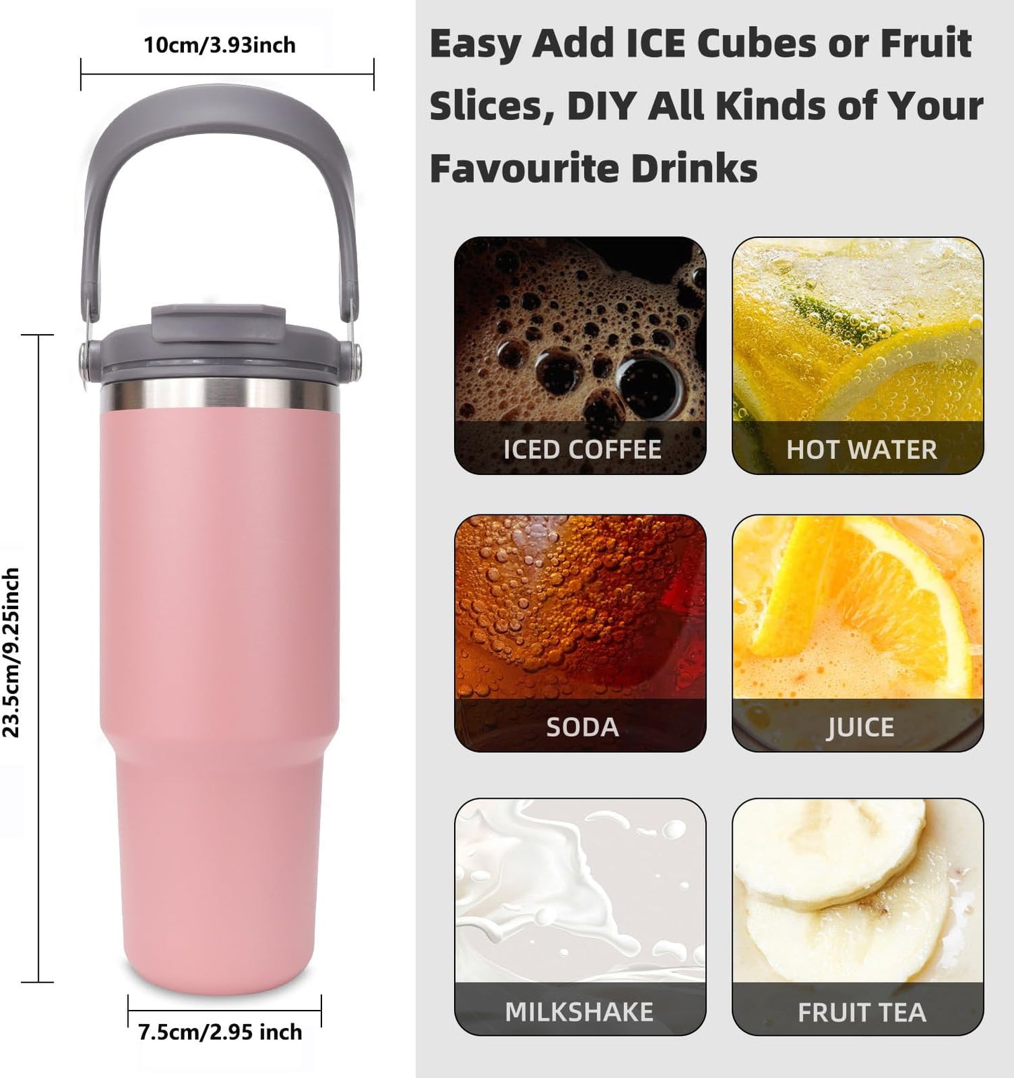 Pink Double Walled Vacuum Insulated Tumbler Stainless Steel with 1.2L Capacity