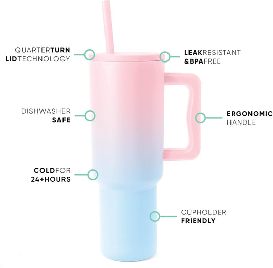 Tumbler with lid and Straw 1200ML Cup Stainless Steel Vacuum Insulated Tumbler for Water, Iced Tea or Coffee 1.2L Office Gym Travelling