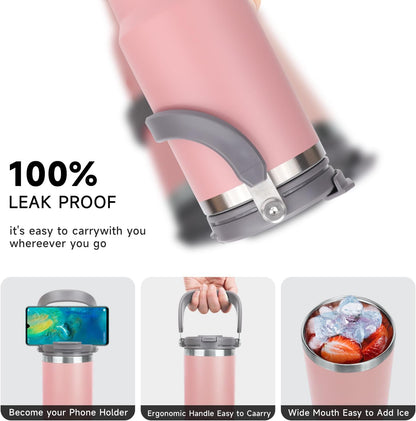 Stainless Steel Pink Vacuum Insulated Tumbler With straw - 1200ML