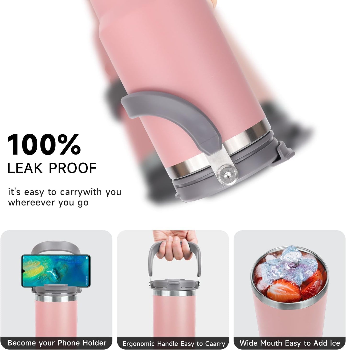 Pink Double Walled Vacuum Insulated Tumbler Stainless Steel with 1.2L Capacity