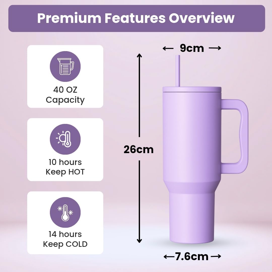 Tumbler with Handle and Straw Lid, Reusable Vacuum Insulated Stainless Steel Water Bottle Leakproof Coffee Sipper Mug for Keeping Beverages Hot or Cold, Perfect for Travel