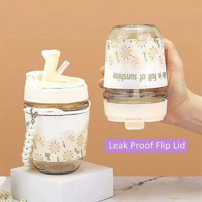 Plastic Glass Floral Vacuum Insulated Tumbler With Auto fitted straw