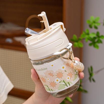 Plastic Glass Floral Vacuum Insulated Tumbler With Auto fitted straw