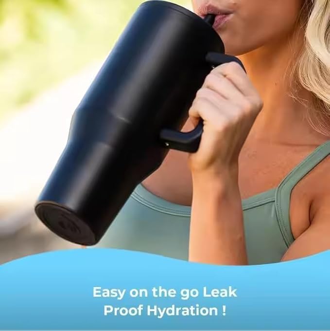 Tumbler With Handle and Straw Lid Reusable Vacuum With 1200ML Capacity