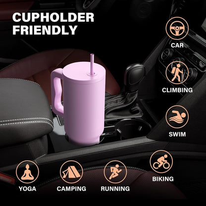 Tumbler with Handle and Straw Lid, Reusable Vacuum Insulated Stainless Steel Water Bottle Leakproof Coffee Sipper Mug for Keeping Beverages Hot or Cold, Perfect for Travel