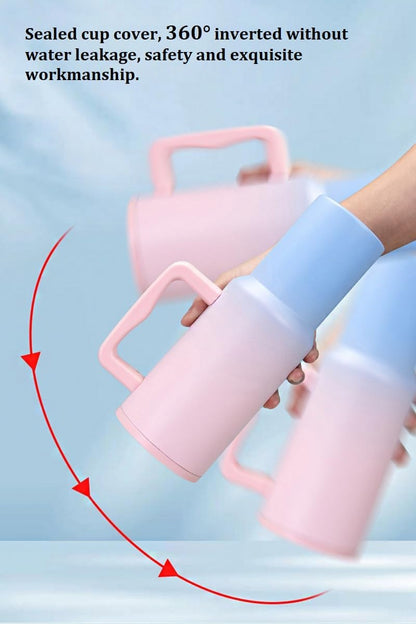 Tumbler with Handle and Straw Lid, Reusable Vacuum Insulated Stainless Steel Water Bottle Leakproof Coffee Sipper Mug for Keeping Beverages Hot or Cold, Perfect for Travel