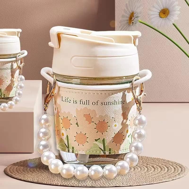 Plastic Glass Floral Vacuum Insulated Tumbler With Auto fitted straw