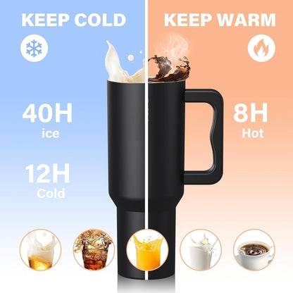 Tumbler with Handle and Straw Lid, Reusable Vacuum Insulated Stainless Steel Water Bottle Leakproof Coffee Sipper Mug for Keeping Beverages Hot or Cold, Perfect for Travel
