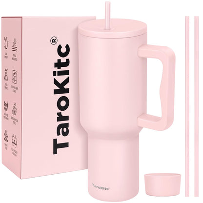 Tumbler with Handle and Straw Lid, Reusable Vacuum Insulated Stainless Steel Water Bottle Leakproof Coffee Sipper Mug for Keeping Beverages Hot or Cold, Perfect for Travel