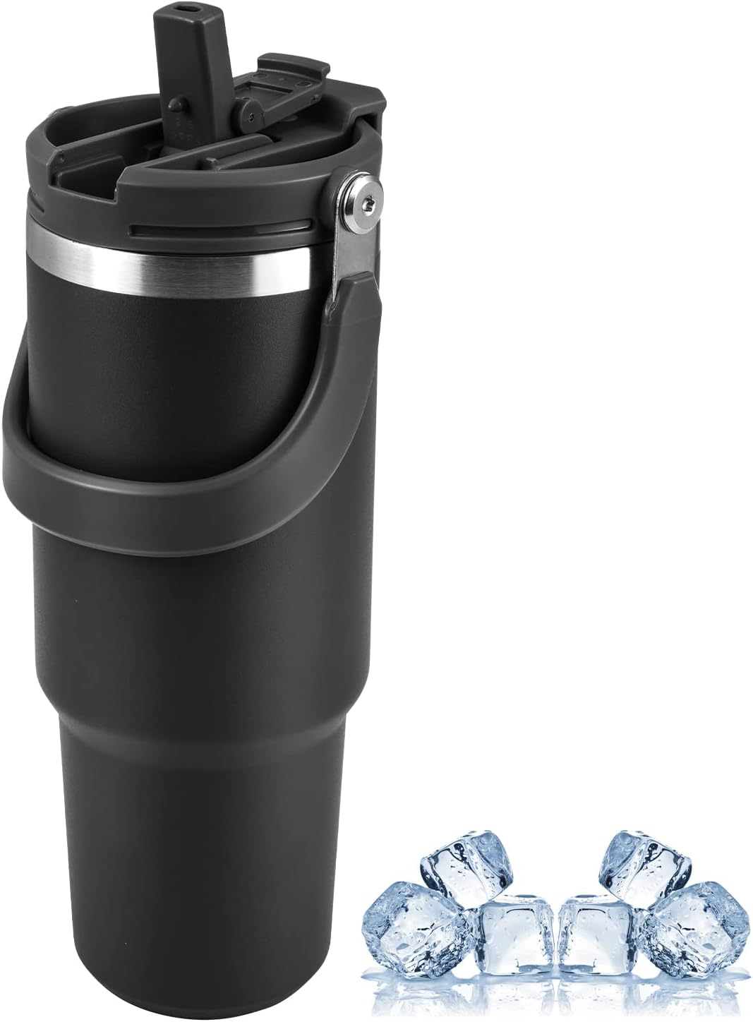 Stainless Steel Black Vacuum Insulated Tumbler With straw - 1200ML