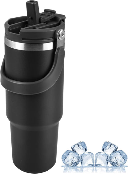 Stainless Steel Black Vacuum Insulated Tumbler With straw - 1200ML