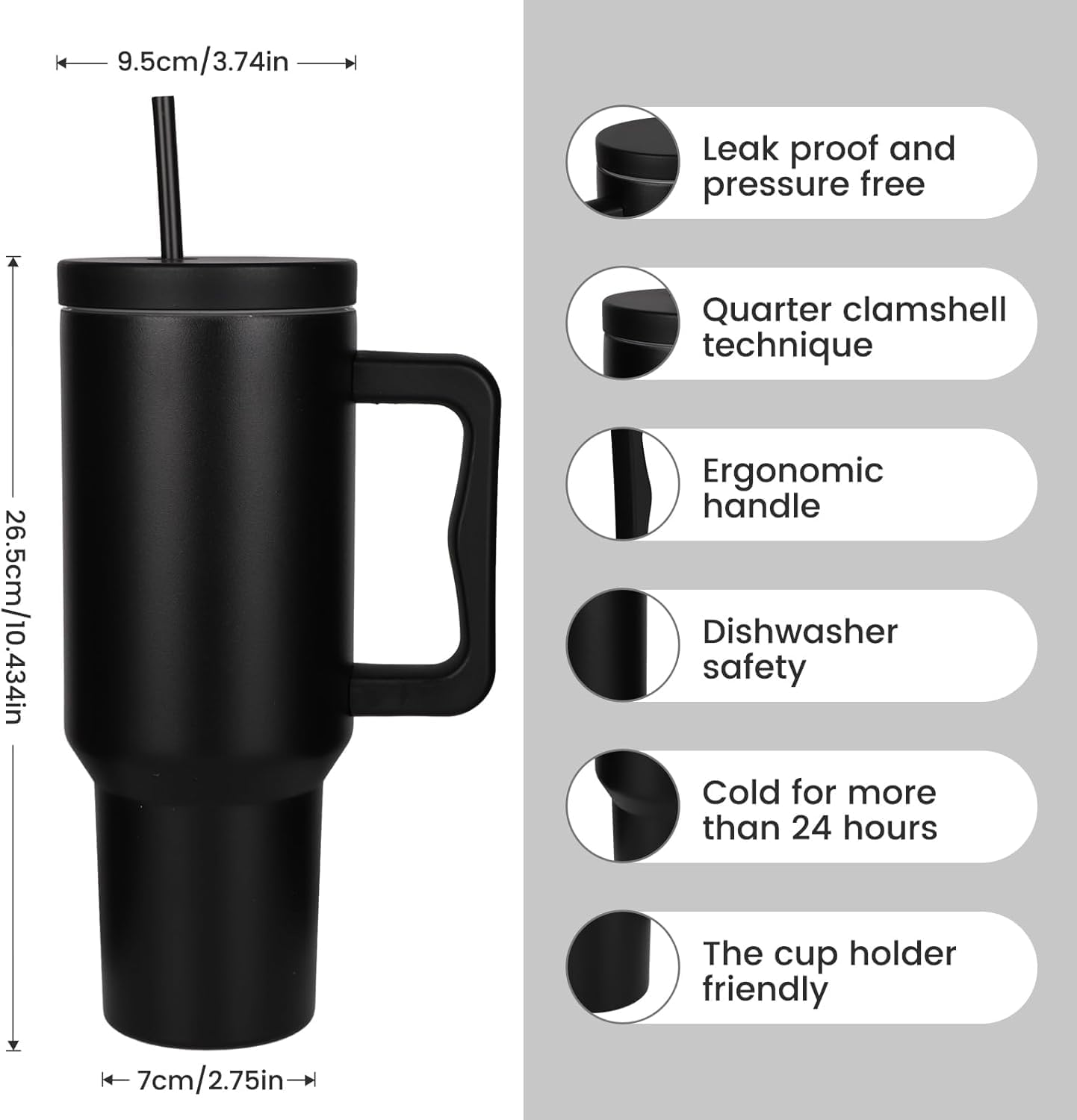 Tumbler with Handle and Straw Lid, Reusable Vacuum Insulated Stainless Steel Water Bottle Leakproof Coffee Sipper Mug for Keeping Beverages Hot or Cold, Perfect for Travel