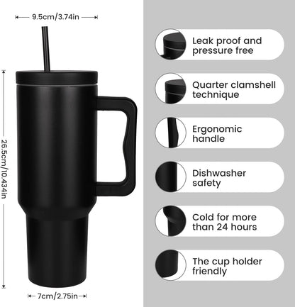 Tumbler with Handle and Straw Lid, Reusable Vacuum Insulated Stainless Steel Water Bottle Leakproof Coffee Sipper Mug for Keeping Beverages Hot or Cold, Perfect for Travel