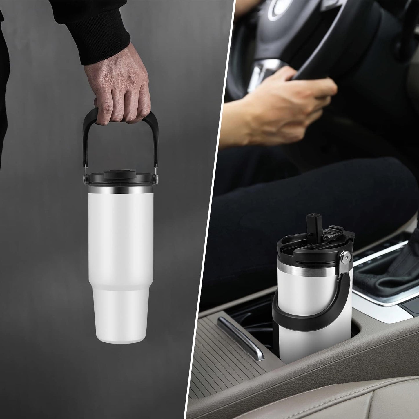 Stainless Steel Black & White Vacuum Insulated Tumbler With straw - 1200ML X 2 PCS