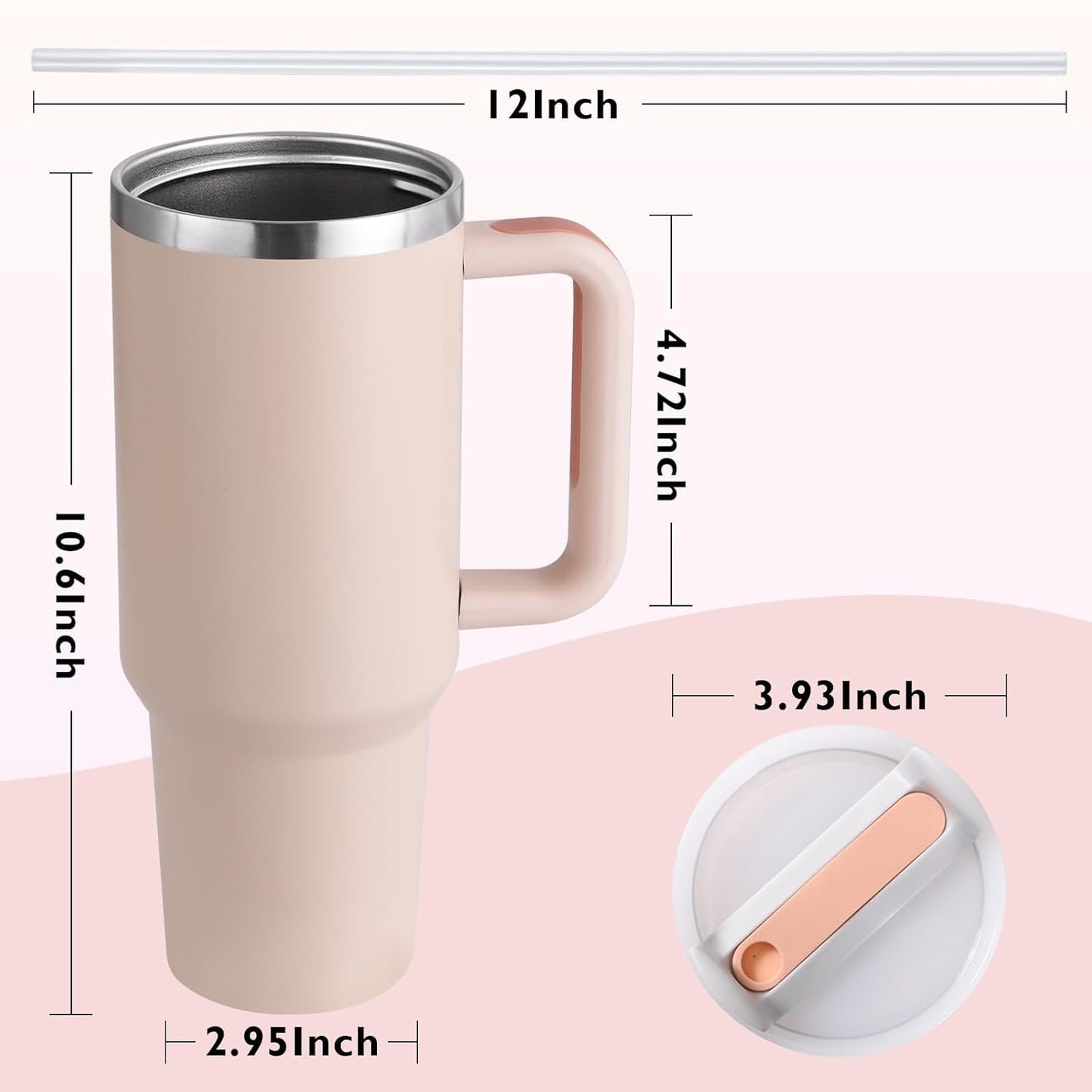 Tumbler With Handle and Straw Lid Reusable Vacuum With 1200ML Capacity