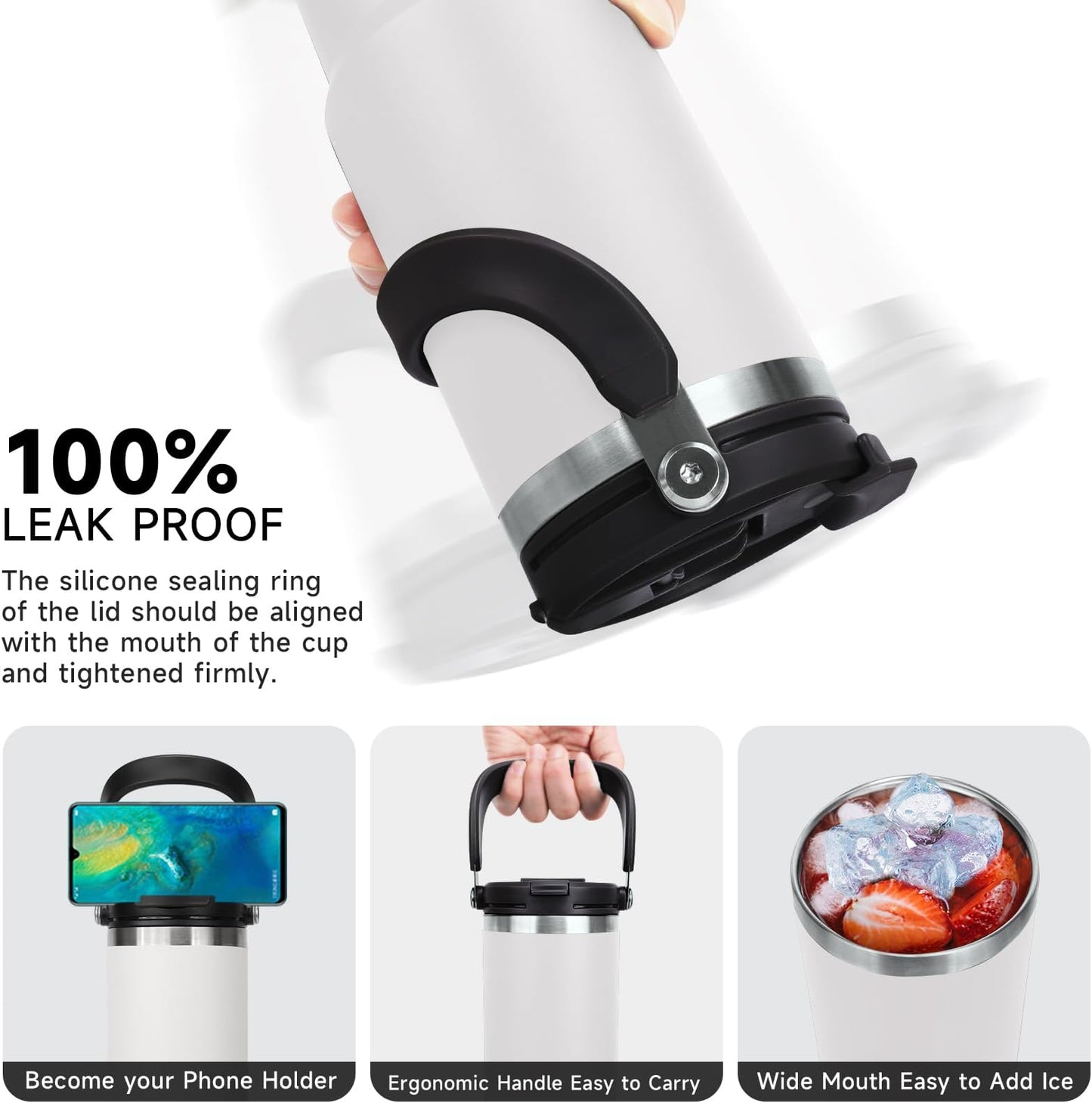 White Double Walled Vacuum Insulated Tumbler Stainless Steel with 1.2L Capacity