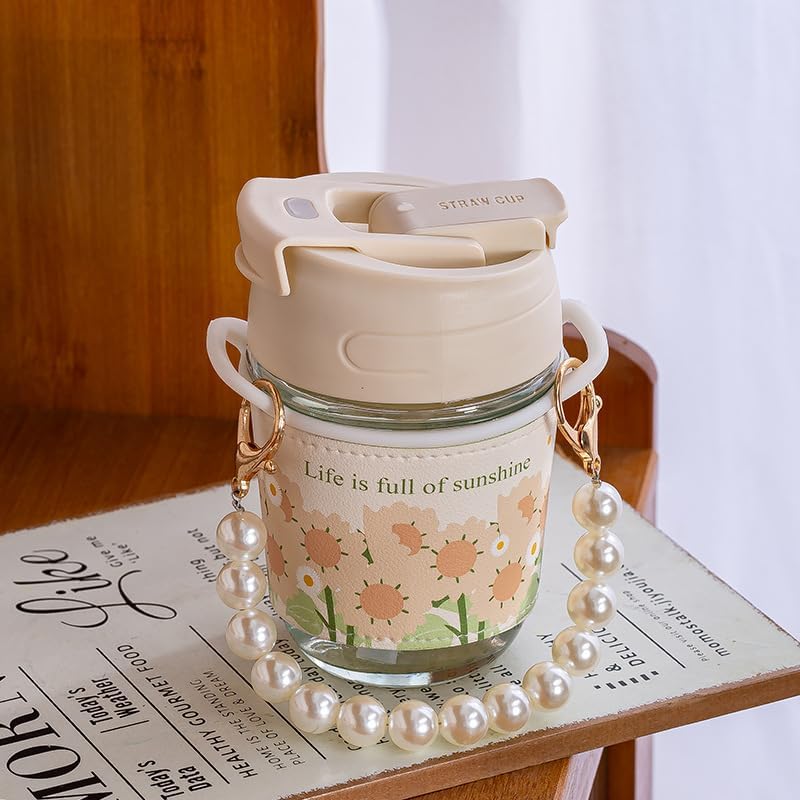 Plastic Glass Floral Vacuum Insulated Tumbler With Auto fitted straw