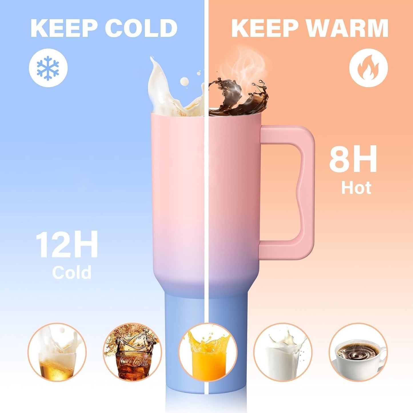 Tumbler with lid and Straw 1200ML Cup Stainless Steel Vacuum Insulated Tumbler for Water, Iced Tea or Coffee 1.2L Office Gym Travelling