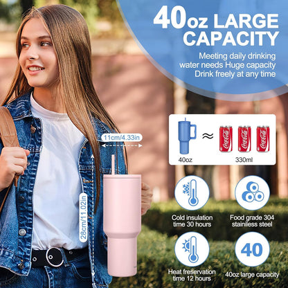 Tumbler with Handle and Straw Lid, Reusable Vacuum Insulated Stainless Steel Water Bottle Leakproof Coffee Sipper Mug for Keeping Beverages Hot or Cold, Perfect for Travel