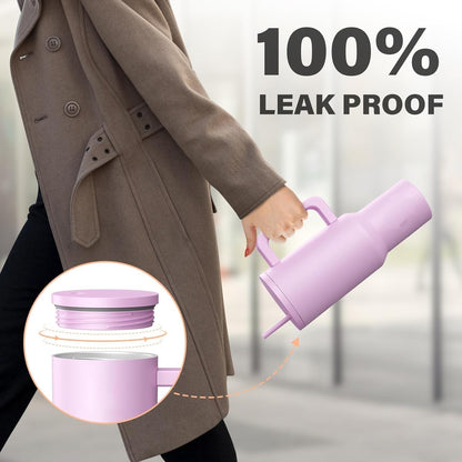 Tumbler with Handle and Straw Lid, Reusable Vacuum Insulated Stainless Steel Water Bottle Leakproof Coffee Sipper Mug for Keeping Beverages Hot or Cold, Perfect for Travel