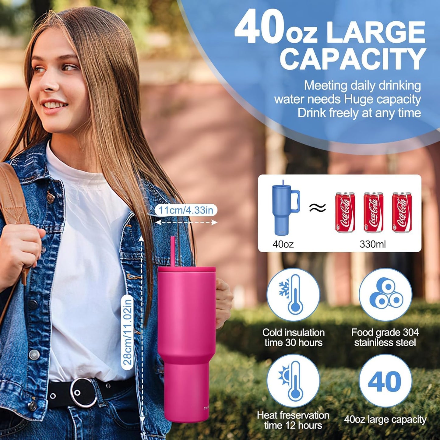 Tumbler Stainless Steel Pink Vacuum Insulated Pro Max Size - 1200ML