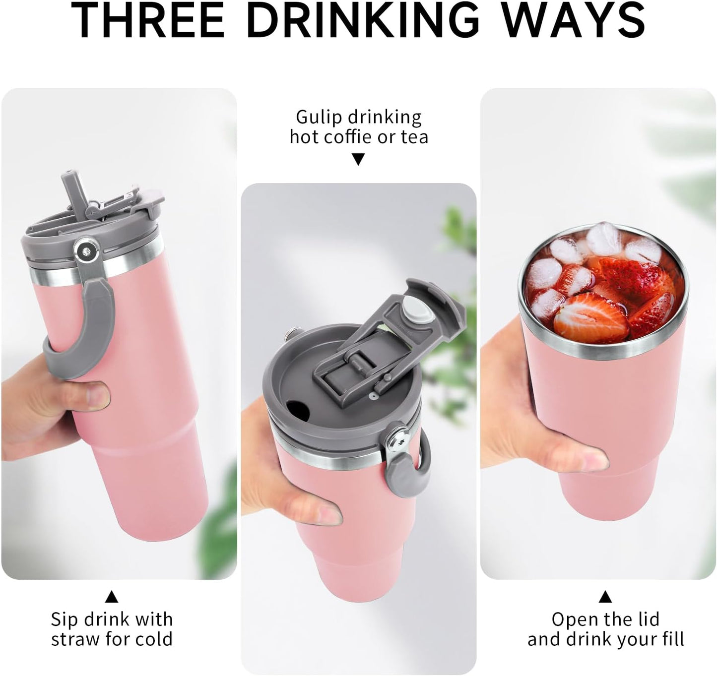 Pink Double Walled Vacuum Insulated Tumbler Stainless Steel with 1.2L Capacity