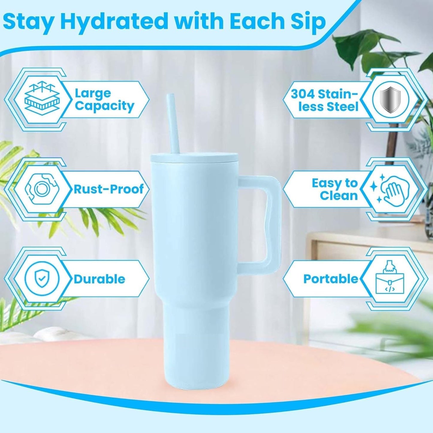 Tumbler Stainless Steel Sky Blue Vacuum Insulated Pro Max Size - 1200ML