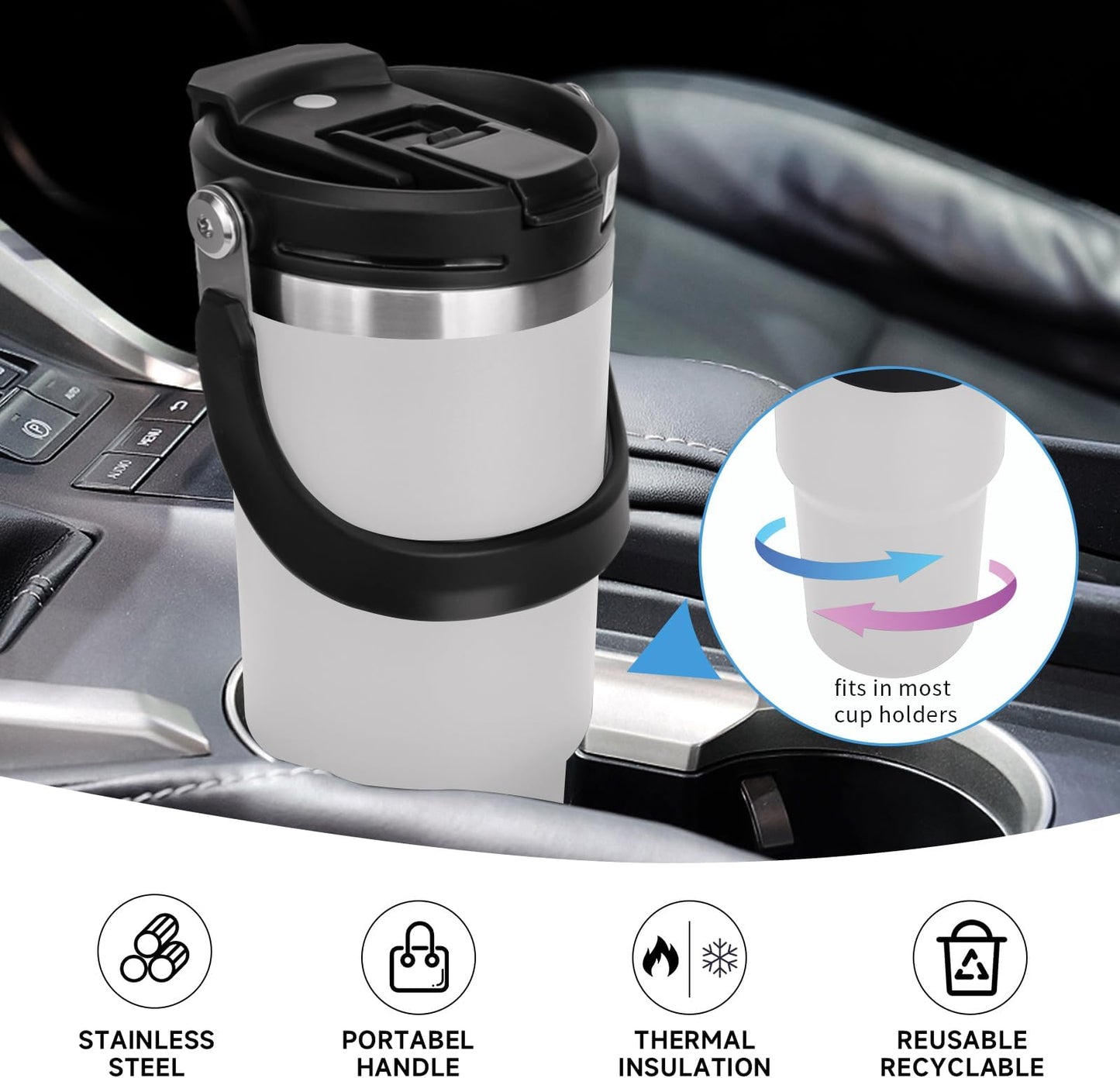 Stainless Steel White Vacuum Insulated Tumbler With straw - 1200ML
