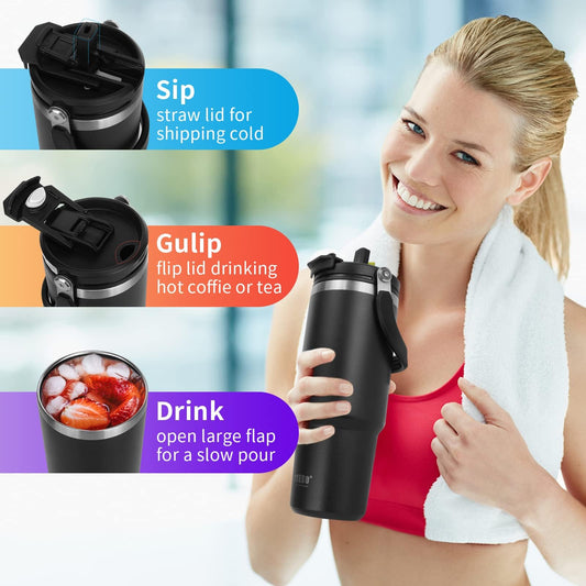 Tumbler With Handle and Straw Lid Reusable Vacuum With 1200ML Capacity