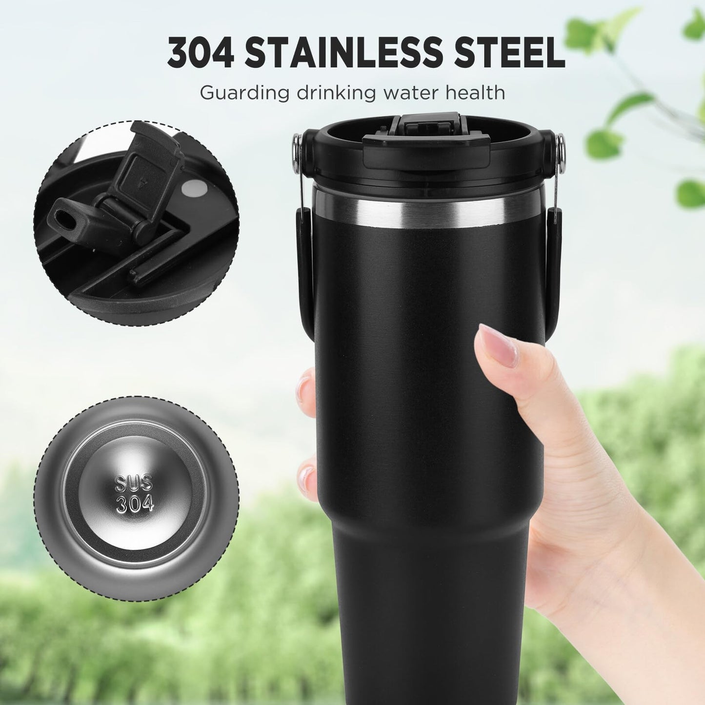 Tumbler with lid and Straw, Stainless Steel with 1.2L Capacity