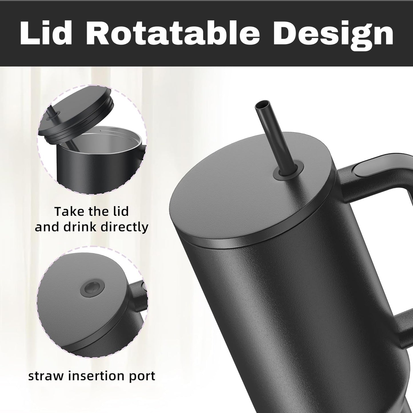 Tumbler With Handle and Straw Lid Reusable Vacuum With 1200ML Capacity