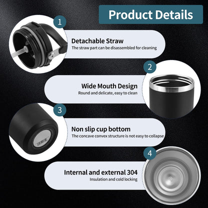 Stainless Steel Black Vacuum Insulated Tumbler With straw - 1200ML