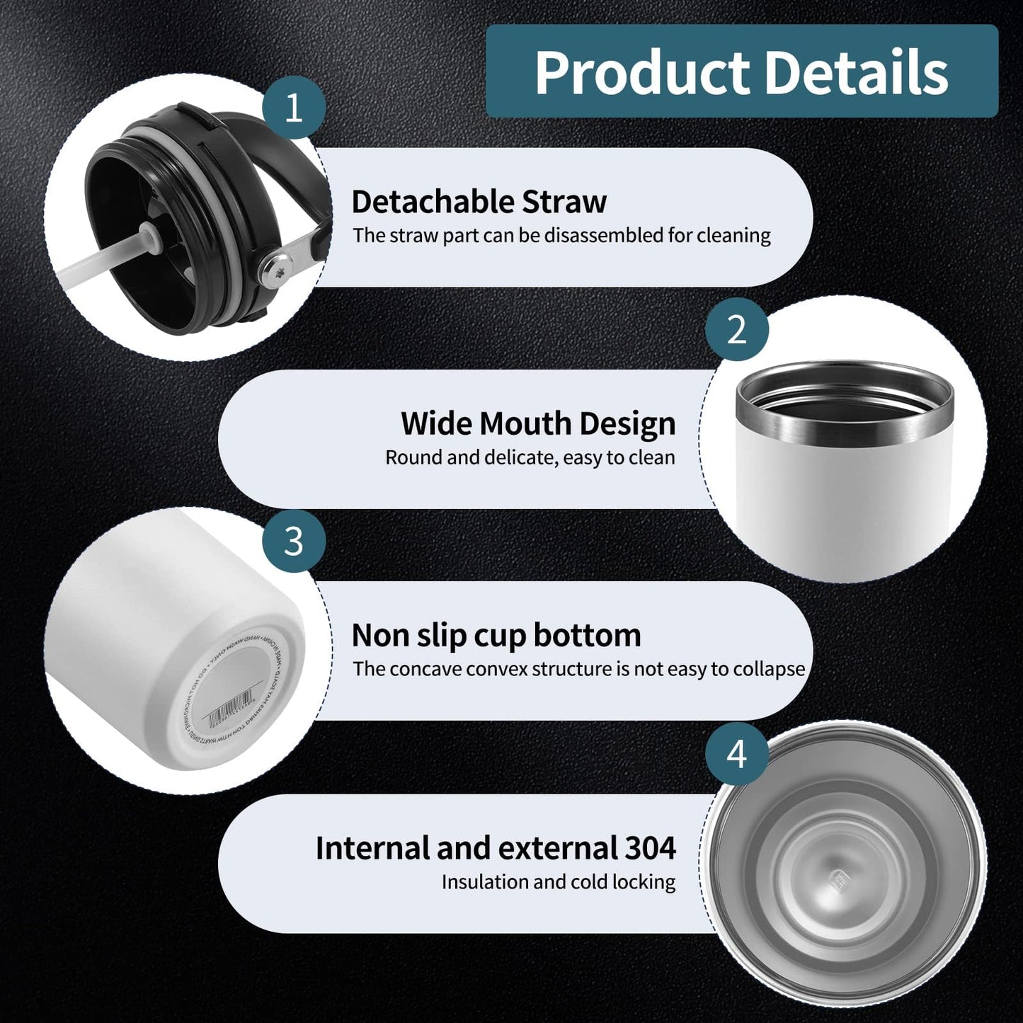 Tumbler with lid and Straw, Stainless Steel with 1.2L Capacity