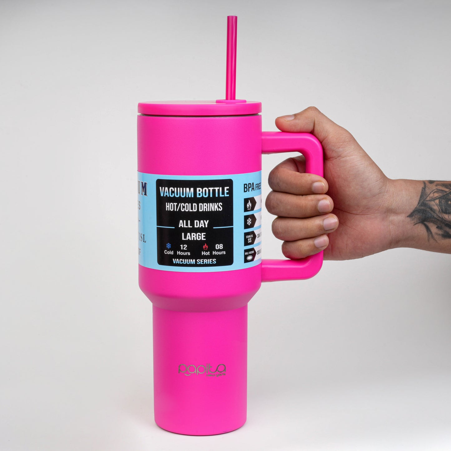 Tumbler with Handle and Straw Lid, Reusable Vacuum Insulated Stainless Steel Water Bottle Leakproof Coffee Sipper Mug for Keeping Beverages Hot or Cold, Perfect for Travel