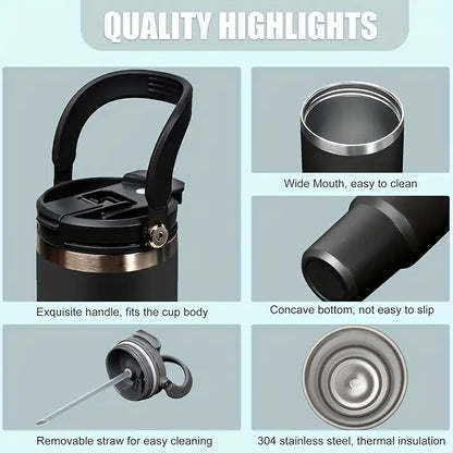 Stainless Steel Black & White Vacuum Insulated Tumbler With straw - 1200ML X 2 PCS