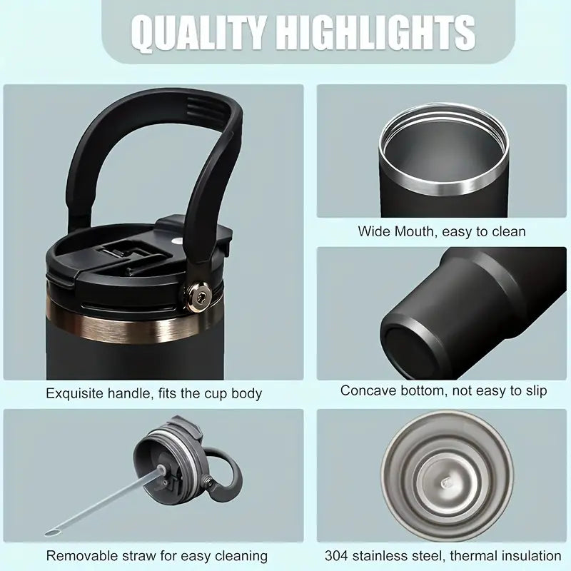 Black Double Walled Vacuum Insulated Tumbler Stainless Steel with 1.2L Capacity